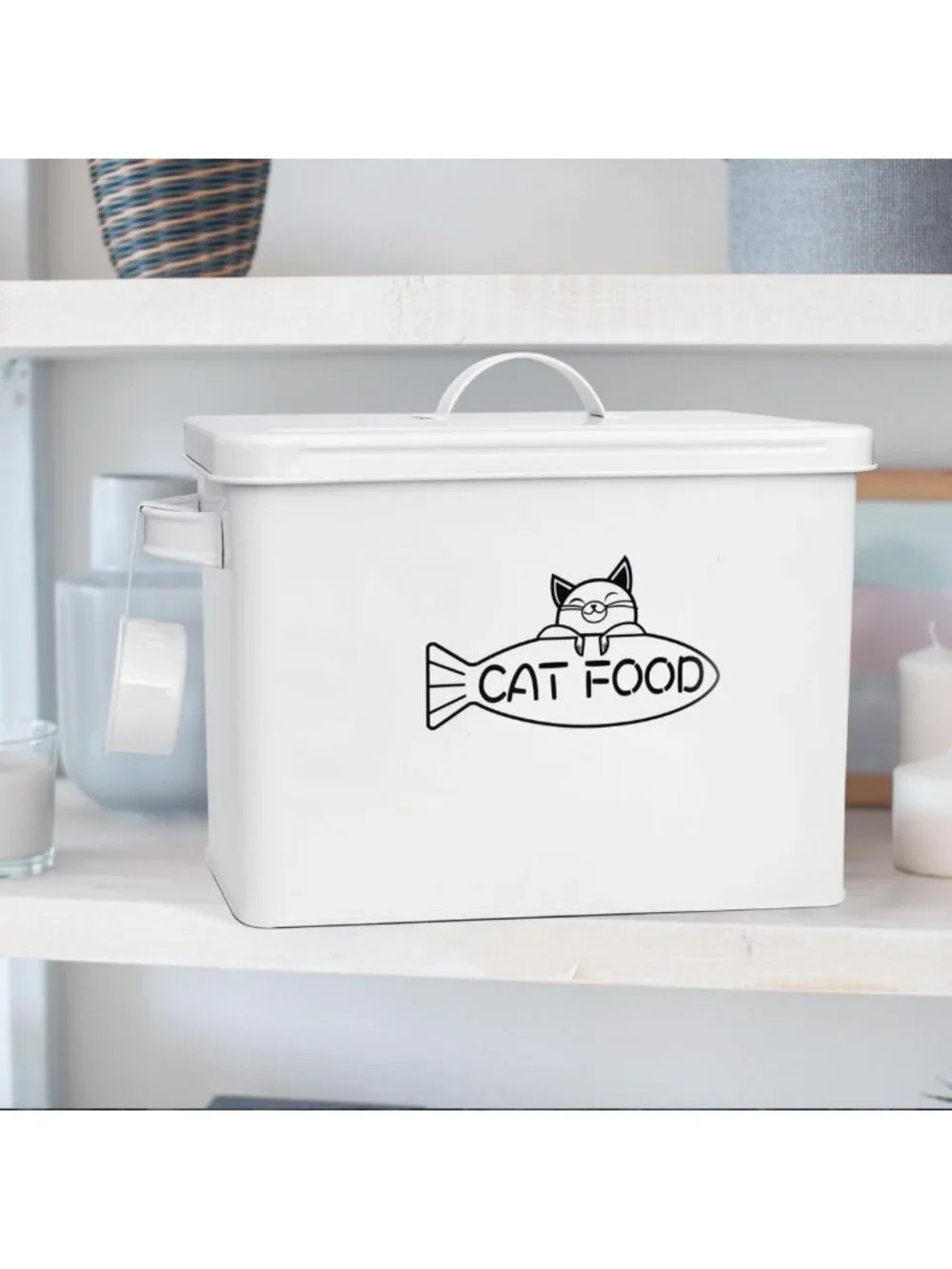 Large Airtight Pet Food Storage Container with Lid & Scoop - Farmhouse Style